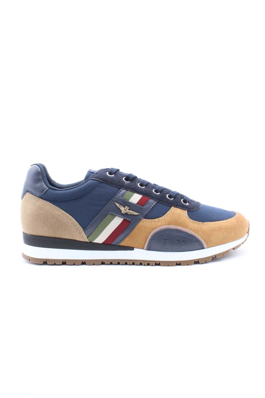 Calzature Aeronautica Militare | Sneaker In Pelle E Cordura Con Fascia Tricolore - Aeronautica Militare - Prestigemodauomo